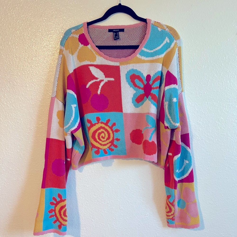 Funky color blocked cropped sweater